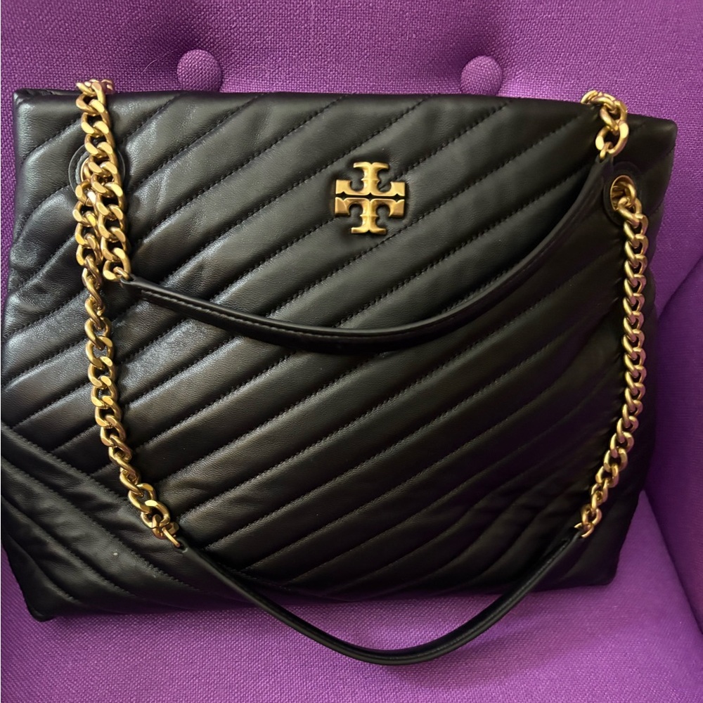 Tory Burch Black and Gold Quilted Shoulder Bag